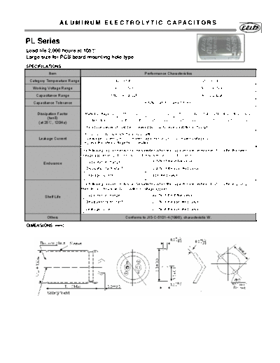 Elite [snap-in] PL Series  . Electronic Components Datasheets Passive components capacitors Elite Elite [snap-in] PL Series.pdf