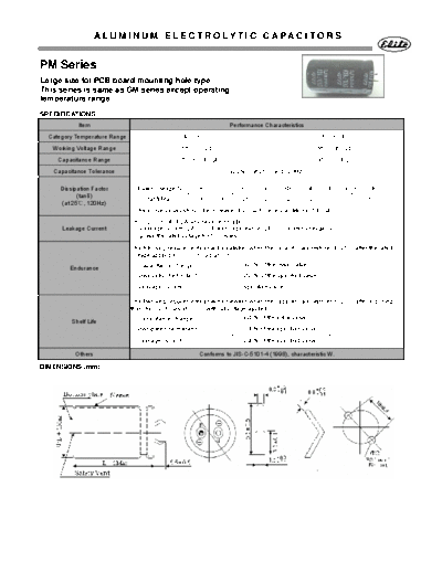 Elite [snap-in] PM Series  . Electronic Components Datasheets Passive components capacitors Elite Elite [snap-in] PM Series.pdf