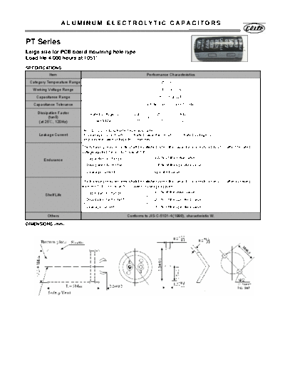 Elite [snap-in] PT Series  . Electronic Components Datasheets Passive components capacitors Elite Elite [snap-in] PT Series.pdf