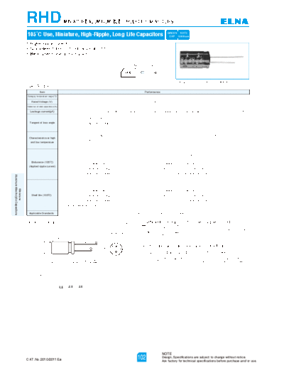 Elna [radial thru-hole] RHD Series  . Electronic Components Datasheets Passive components capacitors Elna Elna [radial thru-hole] RHD Series.pdf