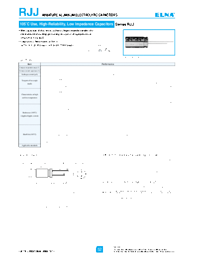 Elna [radial thru-hole] RJJ Series  . Electronic Components Datasheets Passive components capacitors Elna Elna [radial thru-hole] RJJ Series.pdf