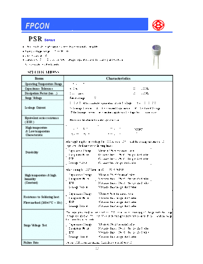 FPCON [Polymer tru-hole] PSR Series  . Electronic Components Datasheets Passive components capacitors FPCON FPCON [Polymer tru-hole] PSR Series.pdf