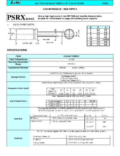 FuhYin [radial thru-hole] PSRX series  . Electronic Components Datasheets Passive components capacitors FuhYin FuhYin [radial thru-hole] PSRX series.pdf