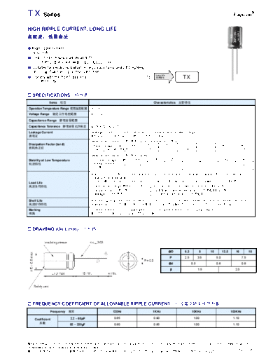 Fujicon [radial thru-hole] TX Series  . Electronic Components Datasheets Passive components capacitors Fujicon Fujicon [radial thru-hole] TX Series.pdf