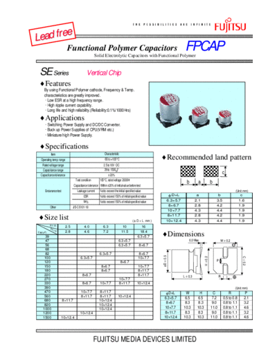 Fujitsu 2004 [SMD polymer] SE Series Type 01  . Electronic Components Datasheets Passive components capacitors Fujitsu Fujitsu 2004 [SMD polymer] SE Series Type 01.pdf