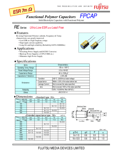 Fujitsu 2004 [polymer] RE Series Type 0U-SU  . Electronic Components Datasheets Passive components capacitors Fujitsu Fujitsu 2004 [polymer] RE Series Type 0U-SU.pdf