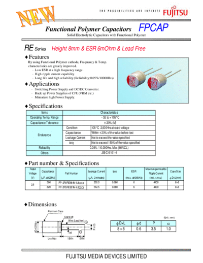 Fujitsu 2004 [polymer] RE Series Type L8  . Electronic Components Datasheets Passive components capacitors Fujitsu Fujitsu 2004 [polymer] RE Series Type L8.pdf