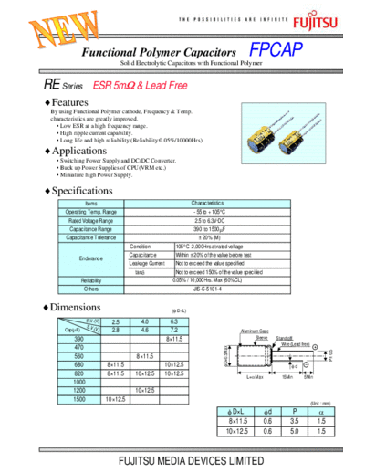 Fujitsu 2004 [polymer] RE Series Type R5  . Electronic Components Datasheets Passive components capacitors Fujitsu Fujitsu 2004 [polymer] RE Series Type R5.pdf
