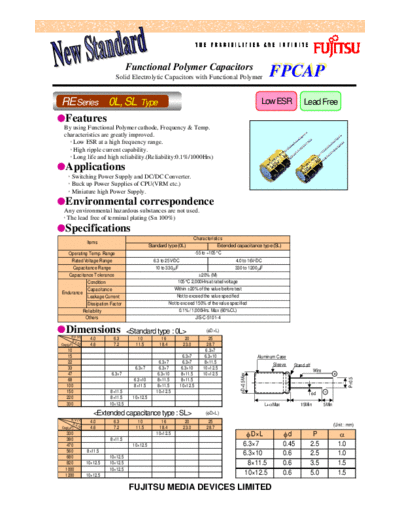 Fujitsu 2006 [polymer] RE Series Type 0L-SL  . Electronic Components Datasheets Passive components capacitors Fujitsu Fujitsu 2006 [polymer] RE Series Type 0L-SL.pdf