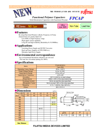 Fujitsu 2006 [polymer] RE Series Type NU  . Electronic Components Datasheets Passive components capacitors Fujitsu Fujitsu 2006 [polymer] RE Series Type NU.pdf