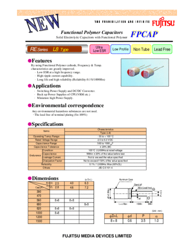 Fujitsu 2006 [polymer] RE Series Type L8  . Electronic Components Datasheets Passive components capacitors Fujitsu Fujitsu 2006 [polymer] RE Series Type L8.pdf
