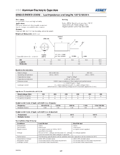 Kemet [radial leaded] ESG Series  . Electronic Components Datasheets Passive components capacitors Kemet Kemet [radial leaded] ESG Series.pdf