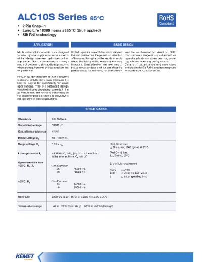 Kemet [snap-in] ALC10S Series  . Electronic Components Datasheets Passive components capacitors Kemet Kemet [snap-in] ALC10S Series.pdf