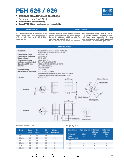 Kemet [snap-in] PEH526 Series  . Electronic Components Datasheets Passive components capacitors Kemet Kemet [snap-in] PEH526 Series.pdf