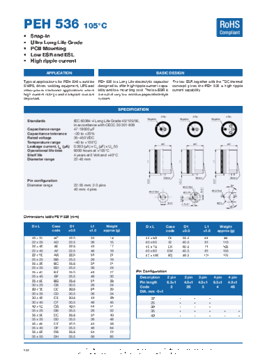Kemet [snap-in] PEH536 Series  . Electronic Components Datasheets Passive components capacitors Kemet Kemet [snap-in] PEH536 Series.pdf