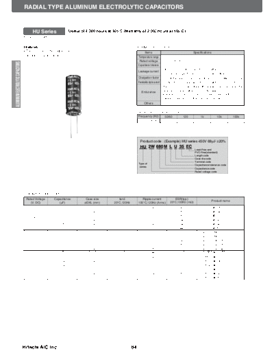Hitachi [radial thru-hole] HU Series  . Electronic Components Datasheets Passive components capacitors Hitachi Hitachi [radial thru-hole] HU Series.pdf