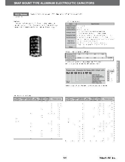 Hitachi [snap-in] HL2 Series  . Electronic Components Datasheets Passive components capacitors Hitachi Hitachi [snap-in] HL2 Series.pdf