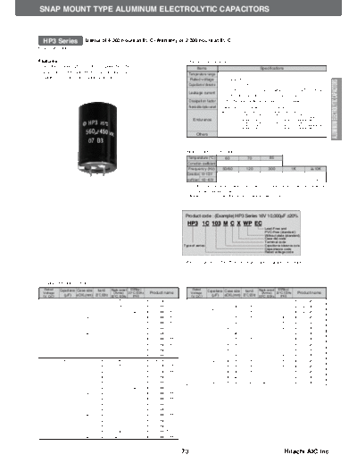 Hitachi [snap-in] HP3 Series  . Electronic Components Datasheets Passive components capacitors Hitachi Hitachi [snap-in] HP3 Series.pdf