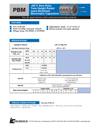 Illinois [bi-polar thru-hole] PBM series  . Electronic Components Datasheets Passive components capacitors Illinois illinois [bi-polar thru-hole] PBM series.pdf