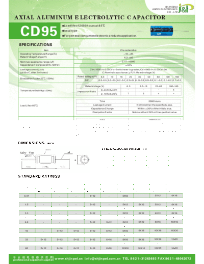 J&P [JinPei] JinPei [axial] CD95 Series  . Electronic Components Datasheets Passive components capacitors J&P [JinPei] JinPei [axial] CD95 Series.pdf