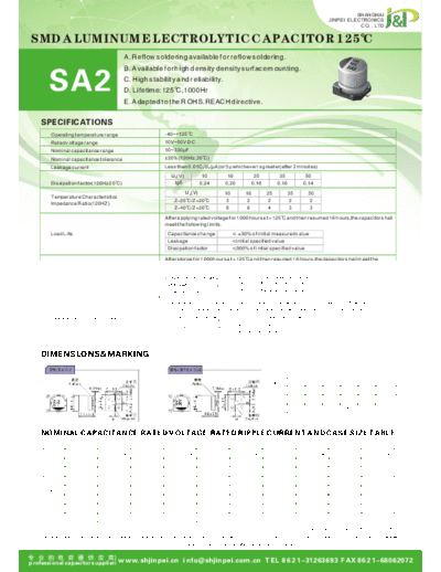 J&P [JinPei] JinPei [smd] SA2 Series  . Electronic Components Datasheets Passive components capacitors J&P [JinPei] JinPei [smd] SA2 Series.pdf