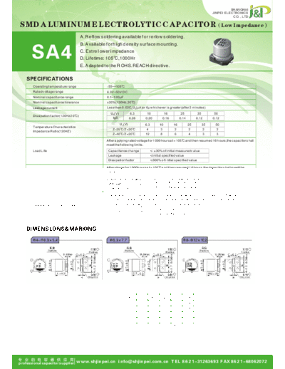 J&P [JinPei] JinPei [smd] SA4 Series  . Electronic Components Datasheets Passive components capacitors J&P [JinPei] JinPei [smd] SA4 Series.pdf