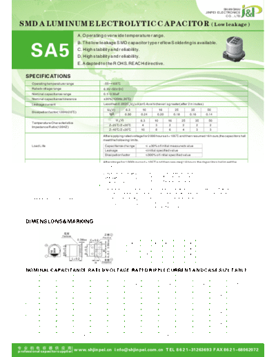 J&P [JinPei] JinPei [smd] SA5 Series  . Electronic Components Datasheets Passive components capacitors J&P [JinPei] JinPei [smd] SA5 Series.pdf