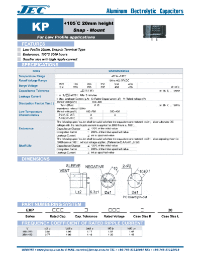 JEC JEC [snap-in] KP Series  . Electronic Components Datasheets Passive components capacitors JEC JEC [snap-in] KP Series.pdf