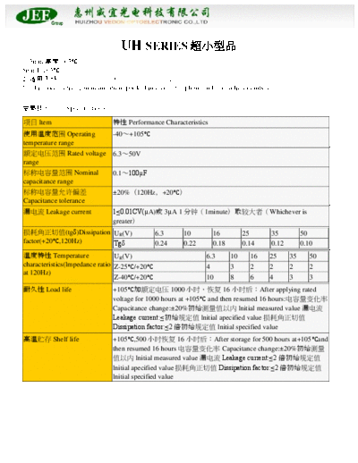 JEE [radial thru-hole] UH series  . Electronic Components Datasheets Passive components capacitors JEE JEE [radial thru-hole] UH series.pdf