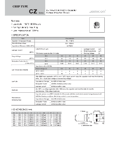 Jamicon [SMD] CZ Series  . Electronic Components Datasheets Passive components capacitors Jamicon Jamicon [SMD] CZ Series.pdf