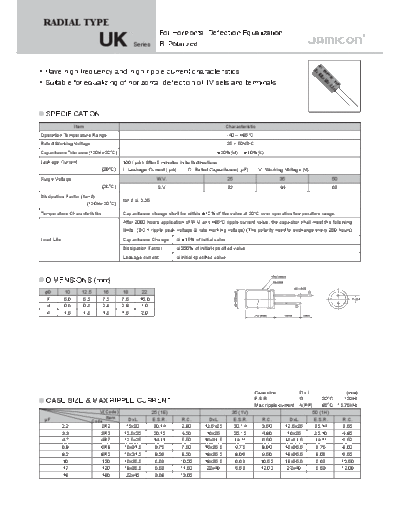 Jamicon [bi-polar radial] UK Series  . Electronic Components Datasheets Passive components capacitors Jamicon Jamicon [bi-polar radial] UK Series.pdf