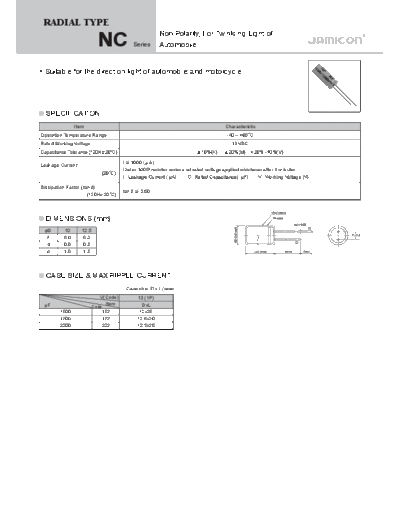 Jamicon [non-polar thru-hole] NC Series  . Electronic Components Datasheets Passive components capacitors Jamicon Jamicon [non-polar thru-hole] NC Series.pdf