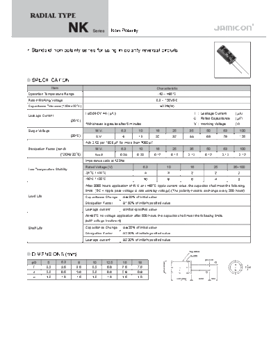 Jamicon [non-polar thru-hole] NK Series  . Electronic Components Datasheets Passive components capacitors Jamicon Jamicon [non-polar thru-hole] NK Series.pdf