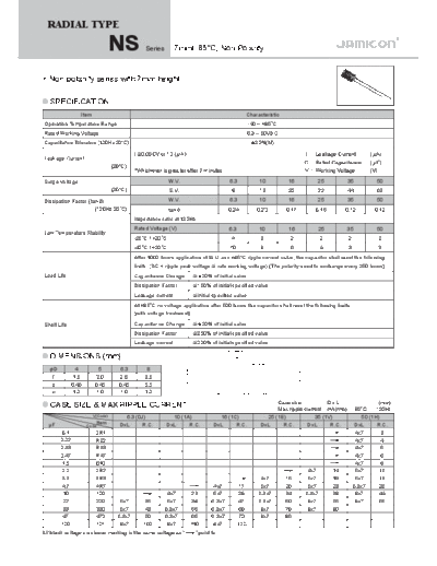 Jamicon [non-polar thru-hole] NS Series  . Electronic Components Datasheets Passive components capacitors Jamicon Jamicon [non-polar thru-hole] NS Series.pdf