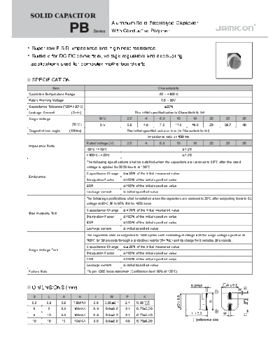 Jamicon [polymer SMD] PB Series  . Electronic Components Datasheets Passive components capacitors Jamicon Jamicon [polymer SMD] PB Series.pdf