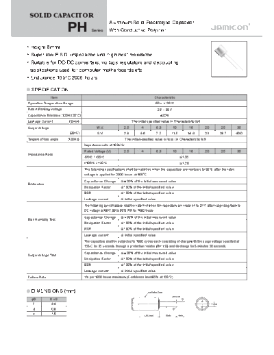 Jamicon [polymer thru-hole] PH Series  . Electronic Components Datasheets Passive components capacitors Jamicon Jamicon [polymer thru-hole] PH Series.pdf