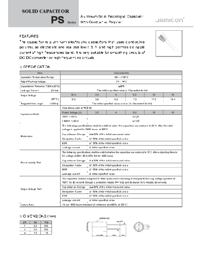 Jamicon [polymer thru-hole] PS Series  . Electronic Components Datasheets Passive components capacitors Jamicon Jamicon [polymer thru-hole] PS Series.pdf