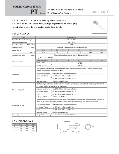 Jamicon [polymer thru-hole] PT Series  . Electronic Components Datasheets Passive components capacitors Jamicon Jamicon [polymer thru-hole] PT Series.pdf