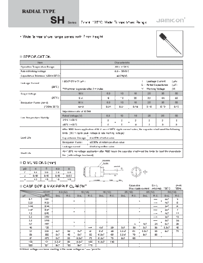 Jamicon [radial thru-hole] SH Series  . Electronic Components Datasheets Passive components capacitors Jamicon Jamicon [radial thru-hole] SH Series.pdf