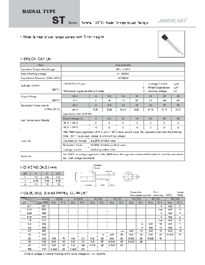 Jamicon [radial thru-hole] ST Series  . Electronic Components Datasheets Passive components capacitors Jamicon Jamicon [radial thru-hole] ST Series.pdf