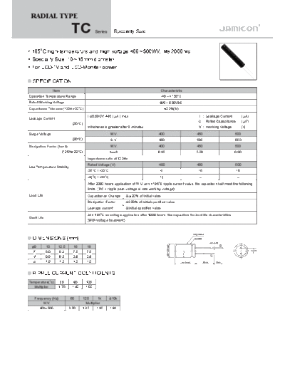 Jamicon [radial thru-hole] TC Series  . Electronic Components Datasheets Passive components capacitors Jamicon Jamicon [radial thru-hole] TC Series.pdf