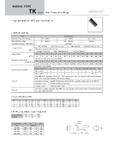 Jamicon [radial thru-hole] TK Series  . Electronic Components Datasheets Passive components capacitors Jamicon Jamicon [radial thru-hole] TK Series.pdf