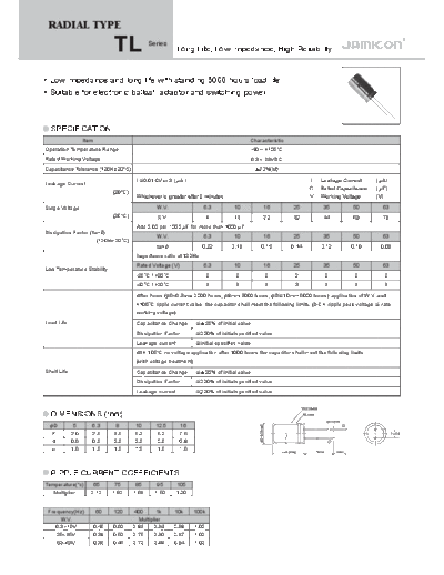 Jamicon [radial thru-hole] TL Series  . Electronic Components Datasheets Passive components capacitors Jamicon Jamicon [radial thru-hole] TL Series.pdf