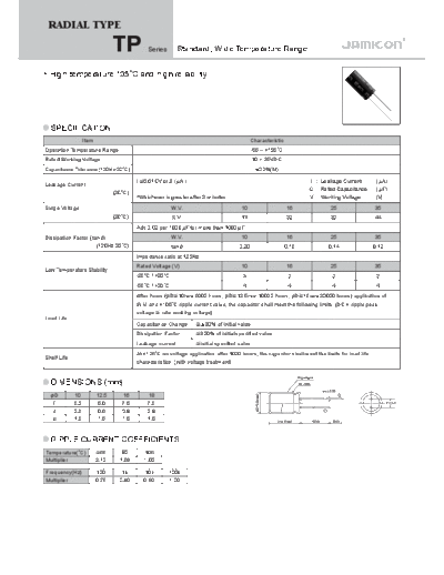 Jamicon [radial thru-hole] TP Series  . Electronic Components Datasheets Passive components capacitors Jamicon Jamicon [radial thru-hole] TP Series.pdf