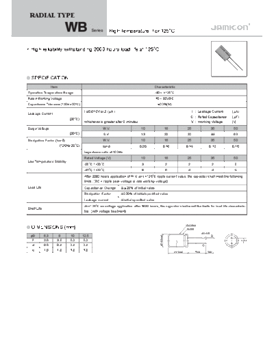 Jamicon [radial thru-hole] WB Series  . Electronic Components Datasheets Passive components capacitors Jamicon Jamicon [radial thru-hole] WB Series.pdf