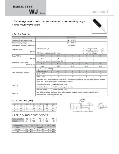 Jamicon [radial thru-hole] WJ Series  . Electronic Components Datasheets Passive components capacitors Jamicon Jamicon [radial thru-hole] WJ Series.pdf