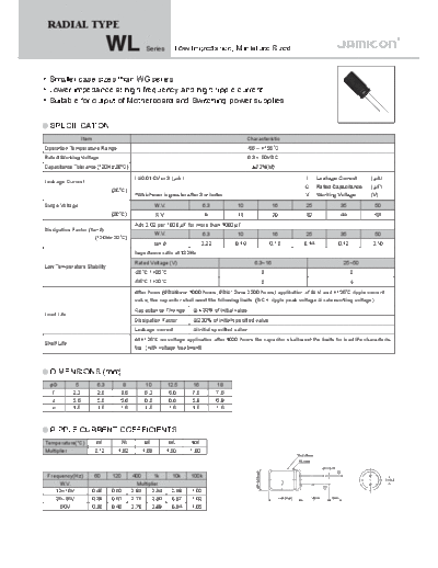 Jamicon [radial thru-hole] WL Series  . Electronic Components Datasheets Passive components capacitors Jamicon Jamicon [radial thru-hole] WL Series.pdf