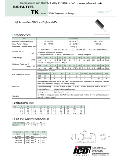 Jamicon [radial] TK Series  . Electronic Components Datasheets Passive components capacitors Jamicon Jamicon [radial] TK Series.pdf