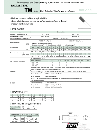 Jamicon [radial] TM Series  . Electronic Components Datasheets Passive components capacitors Jamicon Jamicon [radial] TM Series.pdf