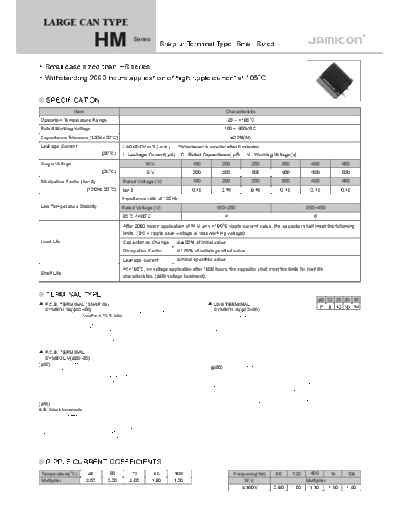 Jamicon [snap-in] HM Series  . Electronic Components Datasheets Passive components capacitors Jamicon Jamicon [snap-in] HM Series.pdf